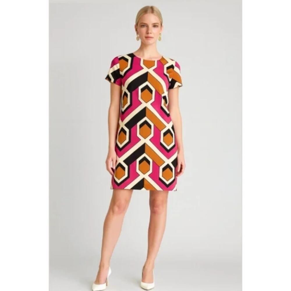 Anthropologie Corey Lynn Calter‎ Shift Dress XL Pink Tan Geometric Print